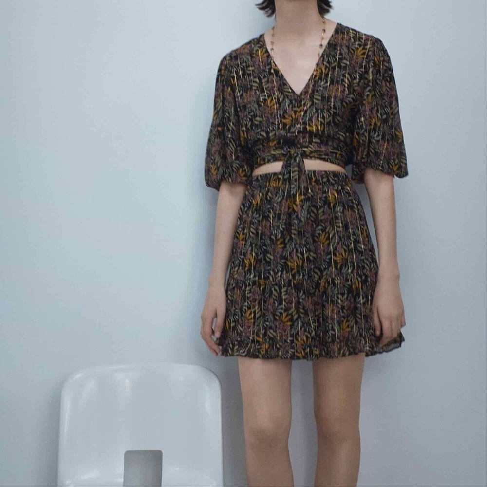 Zara floral print crop top and skirt M